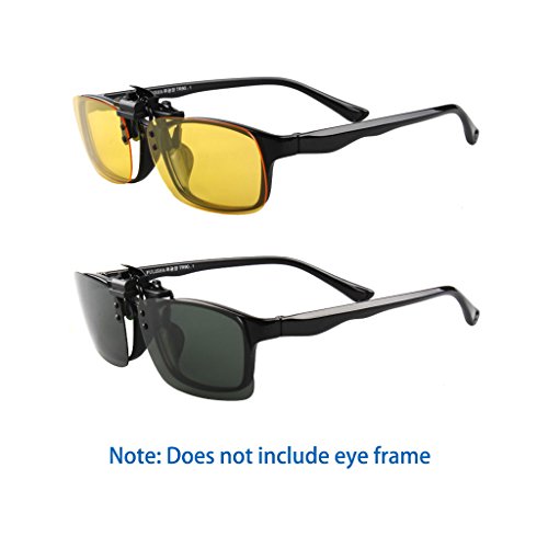 ZYZH 2 pares de gafas de sol clip en gafas de visión nocturna antideslumbrante polarizadas para hombres mujeres UV400 mejor para conducir disparos deportes al aire libre-amarillo + verde