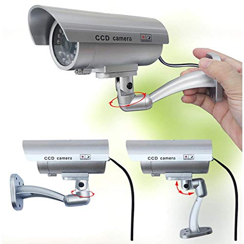 2 X Camaras Falsas de Seguridad | Cámara de Vigilancia CCTV Simulada para Uso en Interiores o Exteriores con luz LED Intermitente