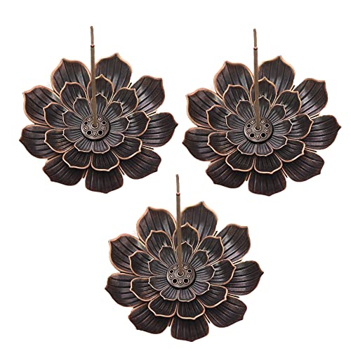 3 PCS Lotus Incense Plate, Soportes de Loto de Latón Portainciensos 6 Hole de Loto de Palo Quemador de Incienso para Accesorios de Casa de Té Oficina Hogar