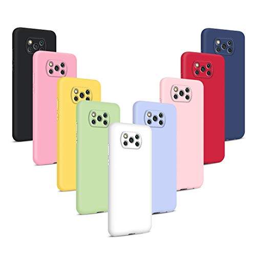 9X Funda para Xiaomi Poco X3 NFC/Poco X3 Pro, Carcasas Flexible Suave TPU Silicona Ultra Delgado Protección Caso(Rojo + Rosa Claro + Púrpura + Amarillo + Rosa Oscuro + Verde + Negro + Azul Oscuro)