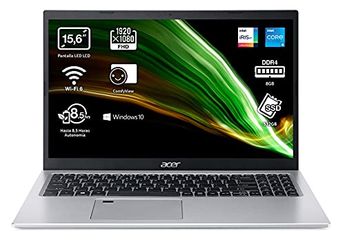 Acer Aspire 5 A515-56-572C - Ordenador Portátil 15.6" Full HD, Laptop (Intel Core i5-1135G7, 8GB RAM, 512GB SSD, UMA Graphics, Windows 10 Home), PC Portátil Color Plata - Teclado QWERTY Español