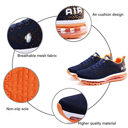 Air Zapatillas de Running para Hombre Mujer Zapatos para Correr y Asfalto Aire Libre y Deportes Calzado Unisexo Blue Orange 45