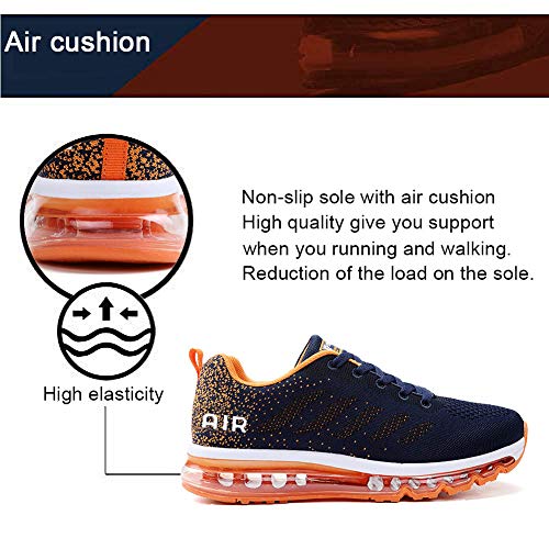 Air Zapatillas de Running para Hombre Mujer Zapatos para Correr y Asfalto Aire Libre y Deportes Calzado Unisexo Blue Orange 45