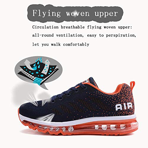 Air Zapatillas de Running para Hombre Mujer Zapatos para Correr y Asfalto Aire Libre y Deportes Calzado Unisexo Blue Orange 45