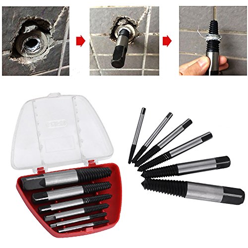 Akozon Juego de Extractores de Tornillos Rotos 6pcs Práctica HSS Damaged Screw Extractor Bolt Stud Remover Set para el Hogar