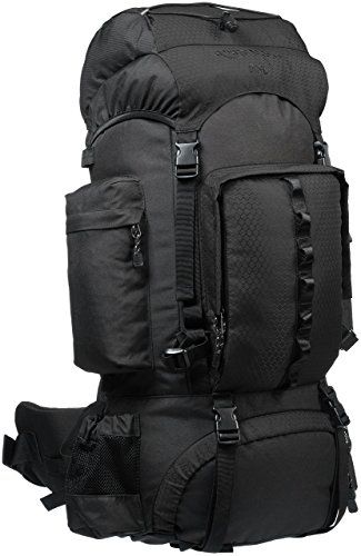 Amazon Basics - Mochila de senderismo con estructura interna y capa para lluvia, 55 L, Negro