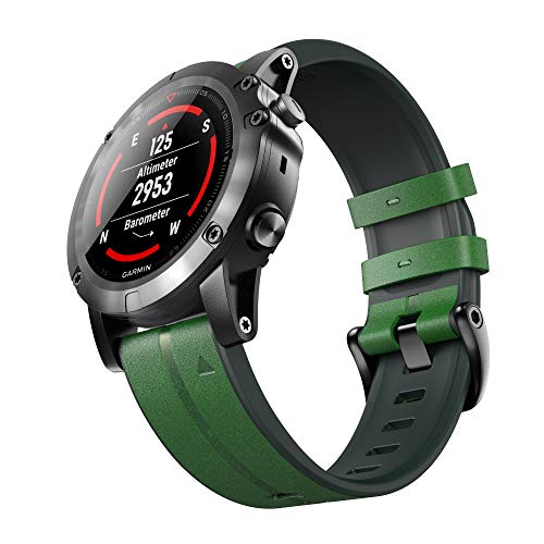 ANBEST Compatible con Garmin Fenix ​​6X/Fenix ​​6X Pro/Fenix ​​5X/Fenix ​​5X Plus Correa, Dos en Uno Pulsera de Repuesto de Silicona y Cuero para Fenix ​​3/3HR