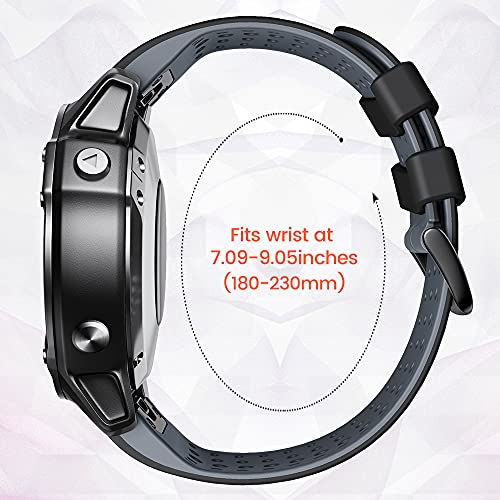 ANBEST Pulsera de Silicona Compatible con Garmin Fenix ​​5X/Fenix 6X Correa, 26mm Correa de Repuesto de Liberación Rápida para Fenix ​​6X Pro/Fenix 5X Plus/Fenix ​​3HR/Fenix ​​3, Negro/Gris