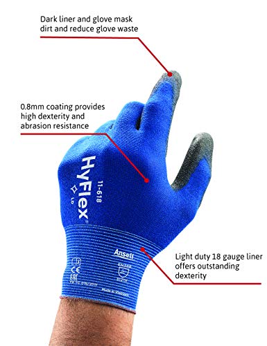 Ansell HyFlex 11-618 Guantes de Trabajo de Nylon Extra-Finos, Guante Mecánico Duraderos Usos Múltiples, Protección Mecánica Industrial, Seguridad y Destreza, Hombre Mujer, Negro, Talla M (12 Pares)