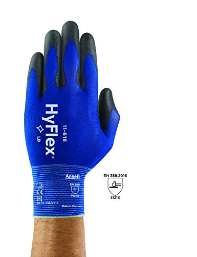 Ansell HyFlex 11-618 Guantes de Trabajo de Nylon Extra-Finos, Guante Mecánico Duraderos Usos Múltiples, Protección Mecánica Industrial, Seguridad y Destreza, Hombre Mujer, Negro, Talla M (12 Pares)