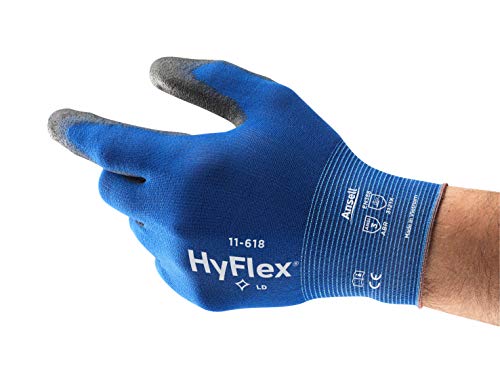 Ansell HyFlex 11-618 Guantes de Trabajo de Nylon Extra-Finos, Guante Mecánico Duraderos Usos Múltiples, Protección Mecánica Industrial, Seguridad y Destreza, Hombre Mujer, Negro, Talla M (12 Pares)