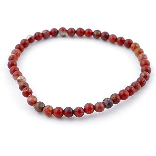 ARITZI - Pulsera elástica de Bolas de 4 mm en Mineral Natural de Jaspe Rojo