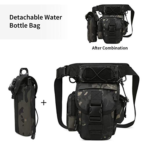 BAIGIO Bolsa de Pierna Tactica Hombre Riñoneras de Marcha Unisex, Bolsa de Cintura Multifuncional para la Pierna Militar para Pesca para Motociclismo Senderismo Camping Caza (Camo Negro)