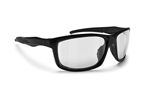 BERTONI Gafas Deportivas Fotocromaticas de Ciclismo Carrera Moto Running Esquí Envolventes a Prueba de Viento - Alien F Italy (Negro brillante)