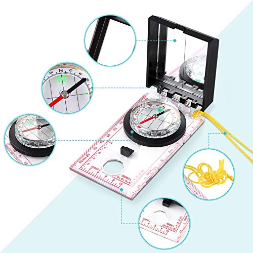 Brújula de Navegación para Lectura de Mapas, Brújula Exploradora Multifuncional con Espejo y Declinación, Brújula Profesional para Orientación, Montañismo de Supervivencia, Senderismo