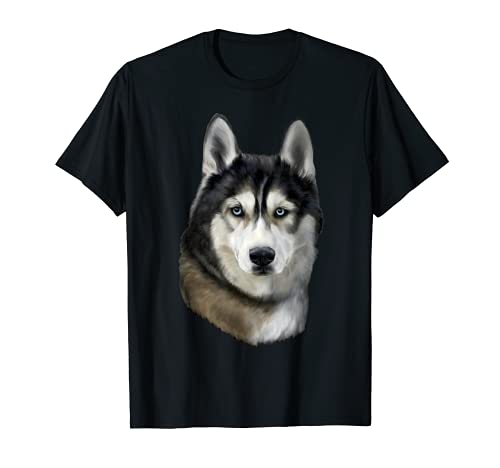 Cabeza de Perro Husky Negro Serio Camiseta