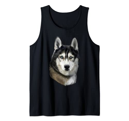 Cabeza de Perro Husky Negro Serio Camiseta sin Mangas