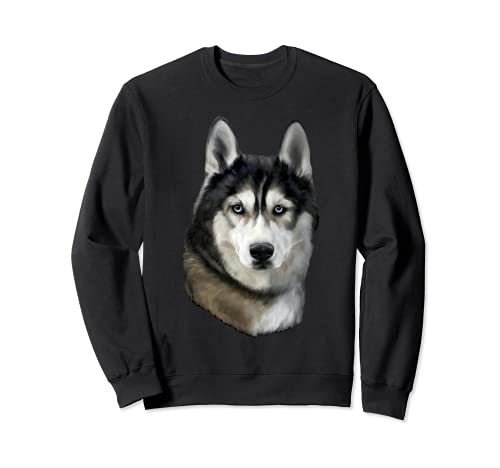 Cabeza de Perro Husky Negro Serio Sudadera