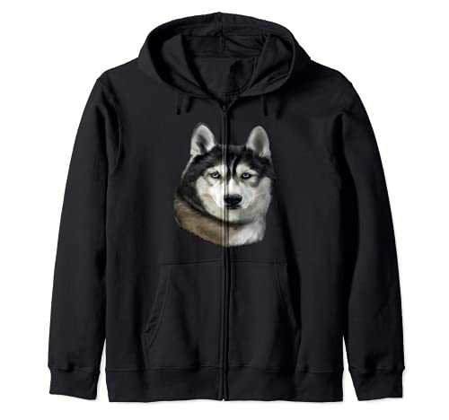 Cabeza de Perro Husky Negro Serio Sudadera con Capucha