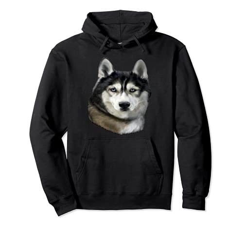 Cabeza de Perro Husky Negro Serio Sudadera con Capucha