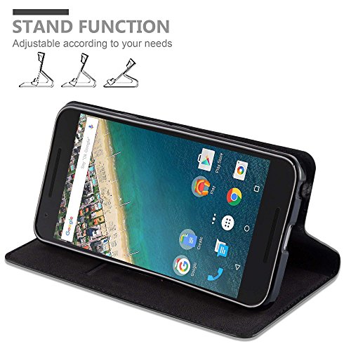 Cadorabo Funda Libro para LG Nexus 5X en Negro Antracita - Cubierta Proteccíon con Cierre Magnético, Tarjetero y Función de Suporte - Etui Case Cover Carcasa