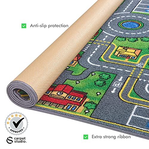 Carpet Studio Alfombra Carretera 140x200cm, Alfombra Infantil para Dormitorio & Cuarto de Jugar, Lavable a Máquina, Fácil de Limpiar, Anti-Deslizante - Playcity