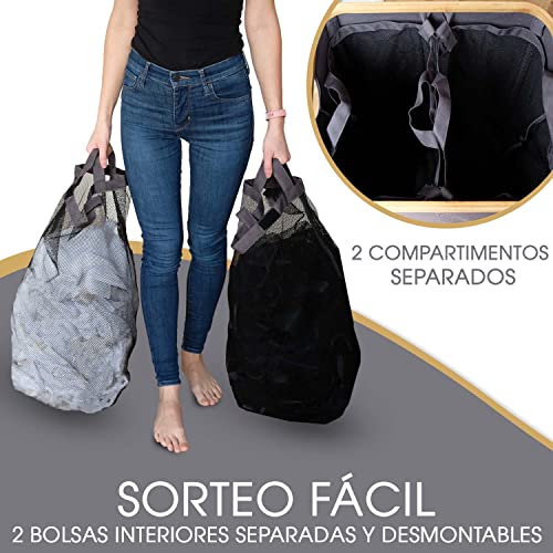 Cesta de ropa sucia con tapa 2 compartimentos con bolsas ropa extraíble XXL 140 l gris - Cestos Canasto para la ropa sucia - Cesto de la ropa con tapa grande bambu - Cesto colada ropa sucia estrecho