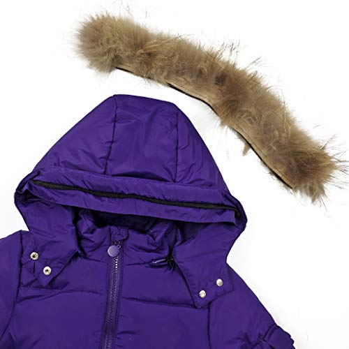 Conjunto de Esquí 2 Piezas Traje de Nieve - Chaqueta con Capucha + Pantalón de Esquí Niños Niñas Traje de Esquí Abrigos de Pluma Pantalones de Nieve de Babero Impermeable, Púrpura 4-5 Años