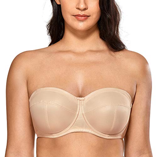 DELIMIRA - Sujetador Sin Tirantes con Aros Sin Relleno Mujer Beige 110D