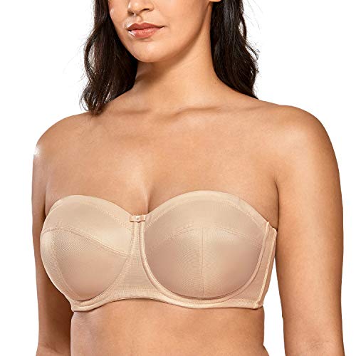 DELIMIRA - Sujetador Sin Tirantes con Aros Sin Relleno Mujer Beige 110D