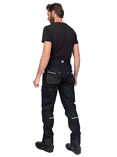 DINOZAVR Flex Pantalones de Trabajo elásticos Estilo Cargo para Hombre - Resistentes, con Bolsillos multifuncionales para Rodilleras y Franjas Reflectantes - Negro - EU52