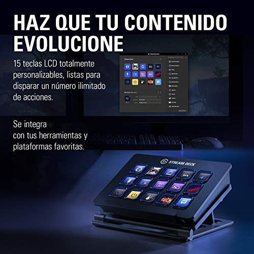 Elgato Stream Deck - Controlador para contenido en directo, 15 teclas LCD personalizables, soporte ajustable, Windows 10 y macOS 10.13 o posterior, Negro