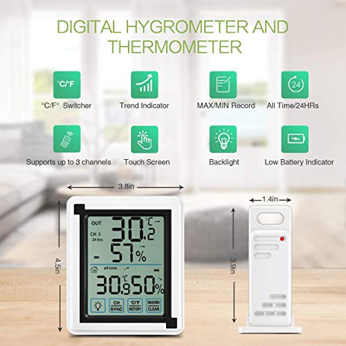 Estación Meteorológica Interior y Exterior con Sensor Inalámbrico al Aire Libre con Sensor Remoto para Hogar Ambiente Medición de Humedad y Temperatura