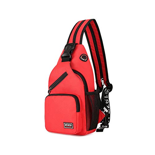 FANDARE Mujer Bolsa de Pecho Mochila Pequeña con Orificio para Auriculares Bolsos Cruzados Niña Bandoleras Cruzada Deporte Viaje Ciclismo Intemperie Sling Bag Poliéster Duradero Rojo