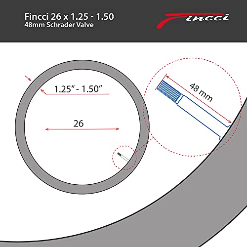 Fincci Par 26 x 1,25 1,50 Pulgadas 48mm Cámaras de Aire Schrader Válvula Interior para Carretera MTB Montaña Hibrida Bici Bicicleta (Paquete de 2)