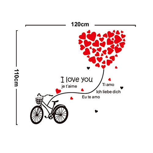 Forma de Corazón Love bicicleta pared casa adhesivo extraíble Salón pintado dormitorio cocina Lienzo PVC Murales de incienso ventana puerta decoración + 3d Frog Pegatina para coche regalo