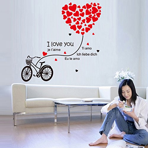 Forma de Corazón Love bicicleta pared casa adhesivo extraíble Salón pintado dormitorio cocina Lienzo PVC Murales de incienso ventana puerta decoración + 3d Frog Pegatina para coche regalo