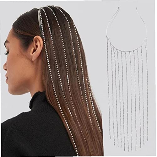 Froiny 1pc Long Borla Rhinestone Cadena De Pelo Casco De Cabello Accesorios para Mujeres Hoop Hoop Diadema Joyería De Cadena De Cadena