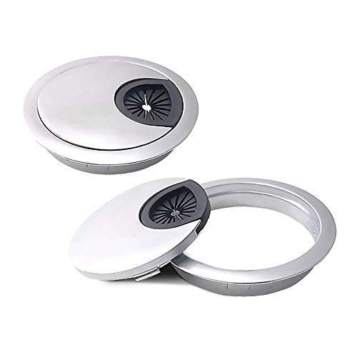 FYSL 2pcs Pasacables Circulares Tapa Pasacables de Metal 60 mm Cubierta de Agujero de Mesa para muebles de oficina, mesa, escritorio de la computadora, Plata