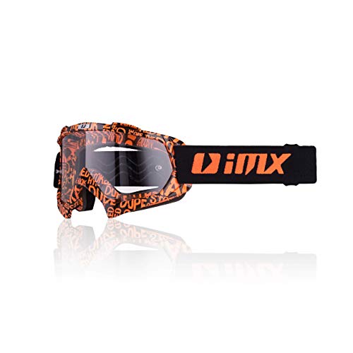 Gafas IMX Mud | Lente transparente | Correa con estampado de silicona | Espuma de tres capas | Incluye una lente | Motocross Enduro Mtb Downhill Freeride, graphic orange matt/black, one size