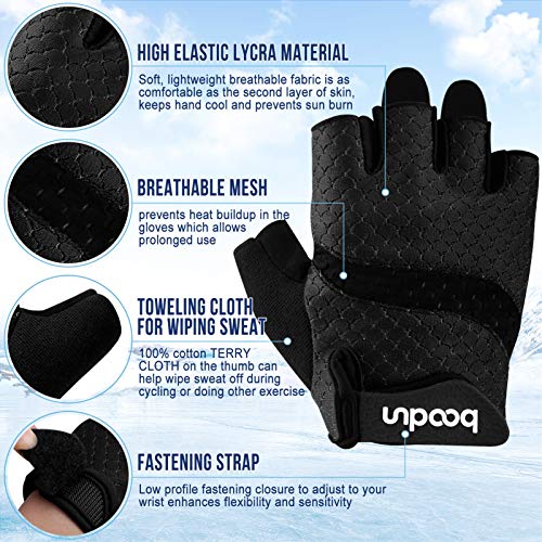 Guantes de Ciclismo de Bicicleta Guantes de Bicicleta de Carretera de Medio-Dedo para Hombres Mujeres Acolchado Antideslizante Transpirable (#Negro, XL)