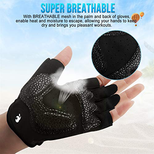 Guantes de Ciclismo de Bicicleta Guantes de Bicicleta de Carretera de Medio-Dedo para Hombres Mujeres Acolchado Antideslizante Transpirable (#Negro, XL)