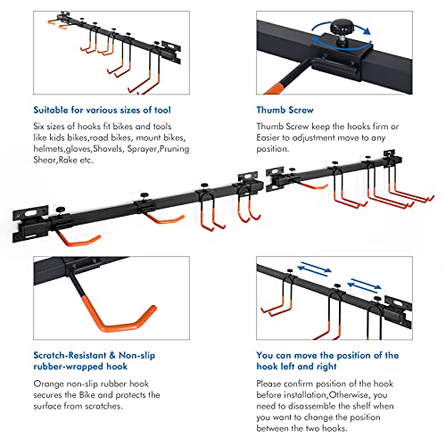 ikkle Soporte para aparcar Bicicletas, Soporte Pared Bicicleta, Herramientas Organizador, Jardín Montaje en Pared Estante, Sistema de Almacenamiento de Garaje con Gancho para Colgador | 2pcs