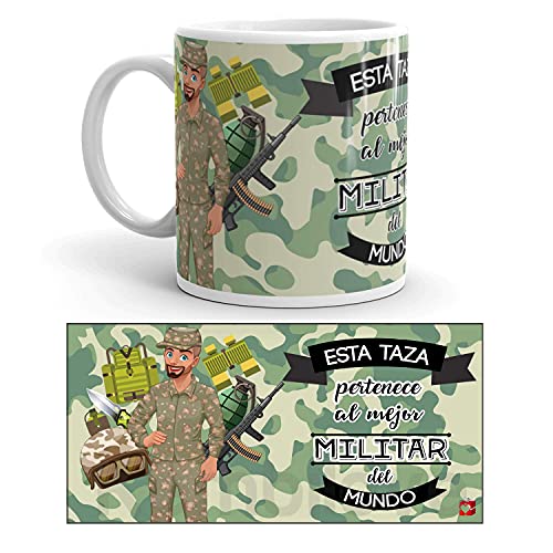 Kembilove Taza de Café del Mejor Militar del Mundo – Taza de Desayuno para la Oficina – Taza de Café y Té para Profesionales – Taza de Cerámica Impresa – Tazas de Jefe de 350 ml para Militares