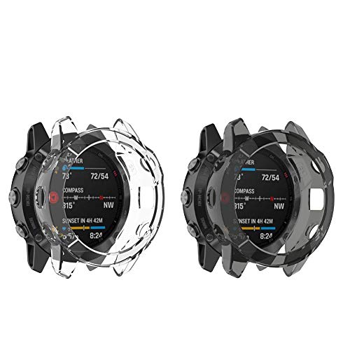 Keweni Funda protectora para Garmin Fenix 6, protección media completa flexible TPU funda protectora para Garmin Fenix 6 (transparente+negro)