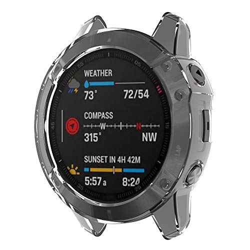 Keweni Funda protectora para Garmin Fenix 6, protección media completa flexible TPU funda protectora para Garmin Fenix 6 (transparente+negro)