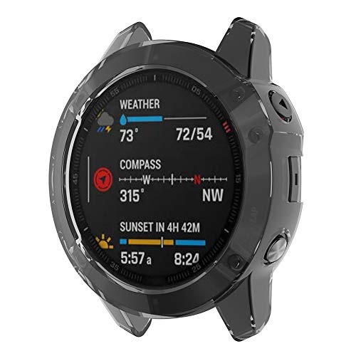 Keweni Funda protectora para Garmin Fenix 6, protección media completa flexible TPU funda protectora para Garmin Fenix 6 (transparente+negro)