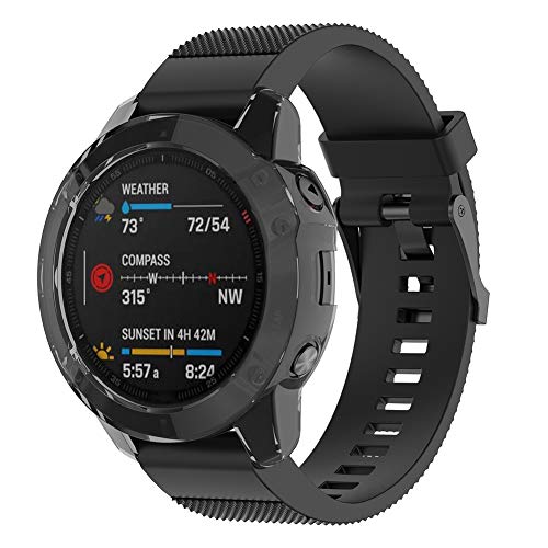 Keweni Funda protectora para Garmin Fenix 6, protección media completa flexible TPU funda protectora para Garmin Fenix 6 (transparente+negro)