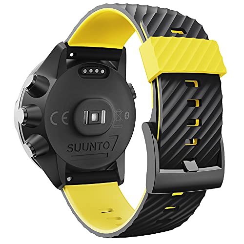 KINOEHOO Correas para relojes Compatible con Suunto 7/9/9 baro/D5/spartan sport Pulseras de repuesto.Correas para relojesde silicona.(Amarillo negro)