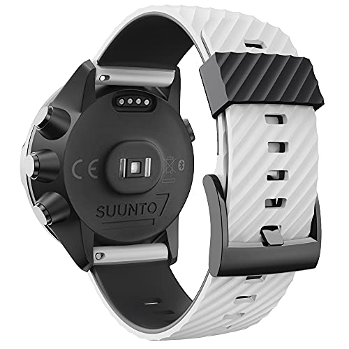 KINOEHOO Correas para relojes Compatible con Suunto 7/9/9 baro/D5/spartan sport Pulseras de repuesto.Correas para relojesde silicona.(blanco negro)